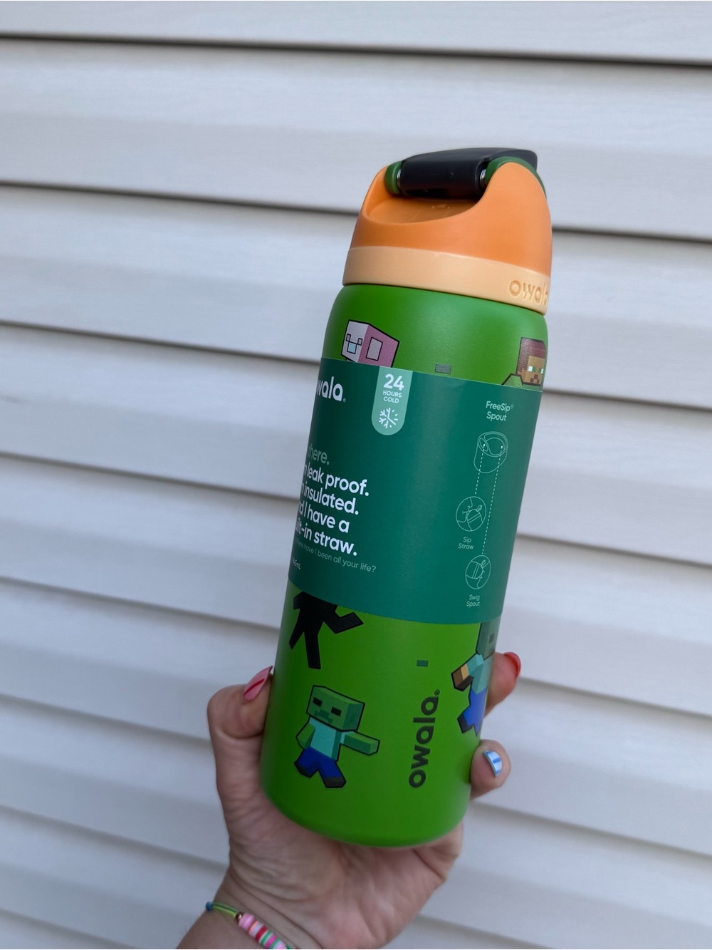 Owala FreeSip 32oz Minecraft Water Bottle NWT Insulated Leak Proof Tumbler Green - Picture 10 of 11